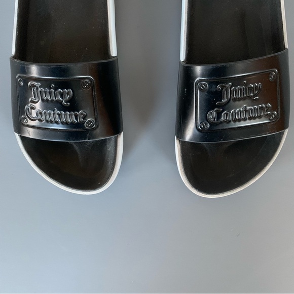 Juicy Couture Open Toe Comfort Slip On Slides Sandals 6.5 Black White - Picture 5 of 8